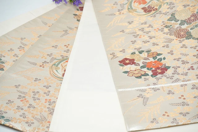 Dear Vanilla Japanese Silk Fukuro Obi Sash Belt Women's Kimono Genuine Vintage