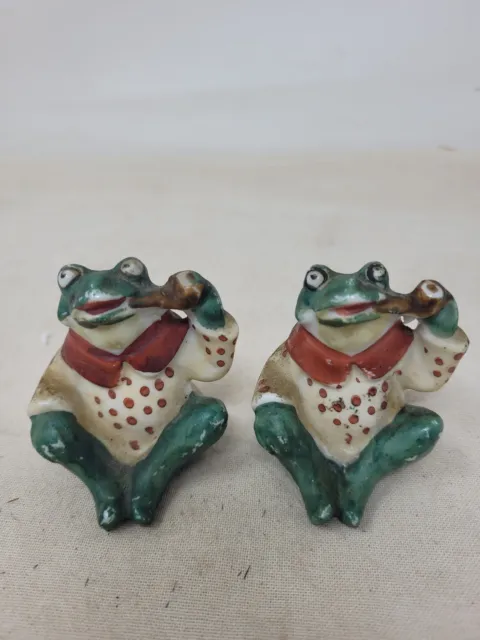Vintage Frog Smoking Pipes Salt & Pepper Shakers Japan