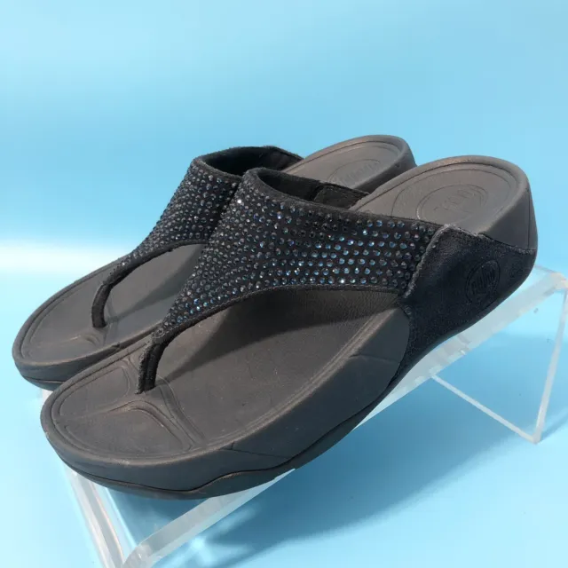 FitFlop LULU Crystal Toe-Post Sandals Midnight Navy Size US 5 EU 36 UK 3