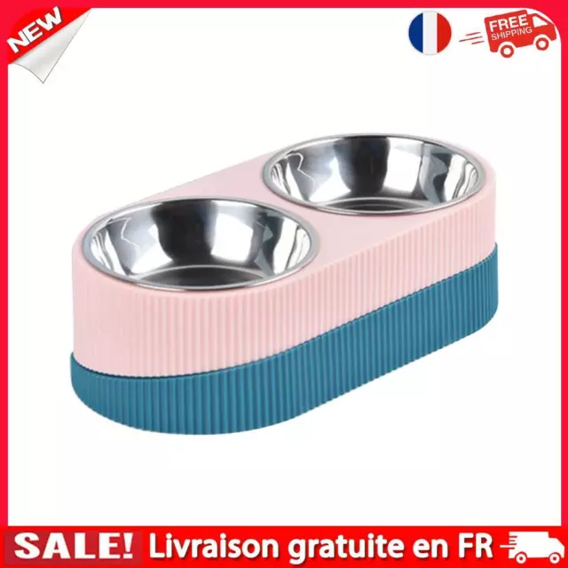 Cat Dog Stainless Steel Pet Feeding Slow Food Water Bowl (Pink Double)