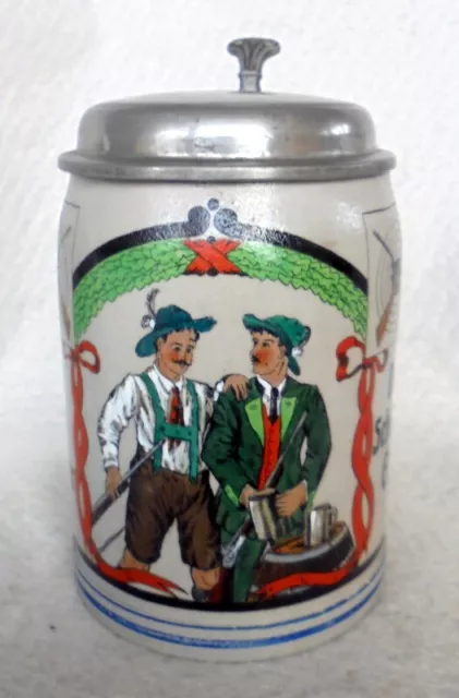 ALT Humpen Bierkrug Schießen Schützenkrug mit Spruch Krug um 1920 Sammelkrüge