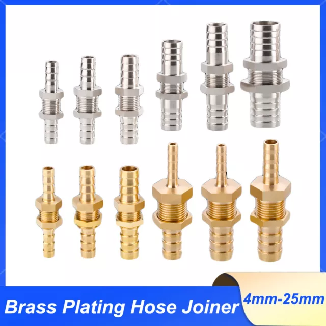 Brass Plating Straight Hose Joiner Barbed Connector Air Fuel Water Pipe Gas