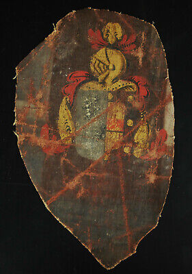 Fragment De ' Óleo sobre Lienzo XVIII O antes Blasón Armas Armor Helm Heráldica