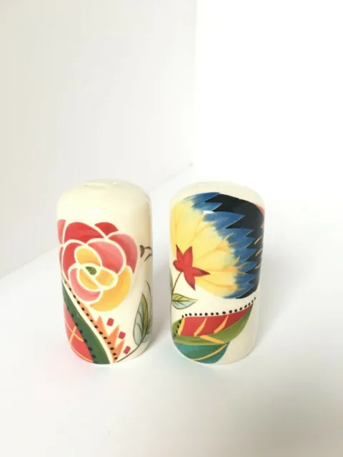 Vintage Floral Hand Painted Decorated Vibrant Ceramic Salt and Pepper Shakers 4"
