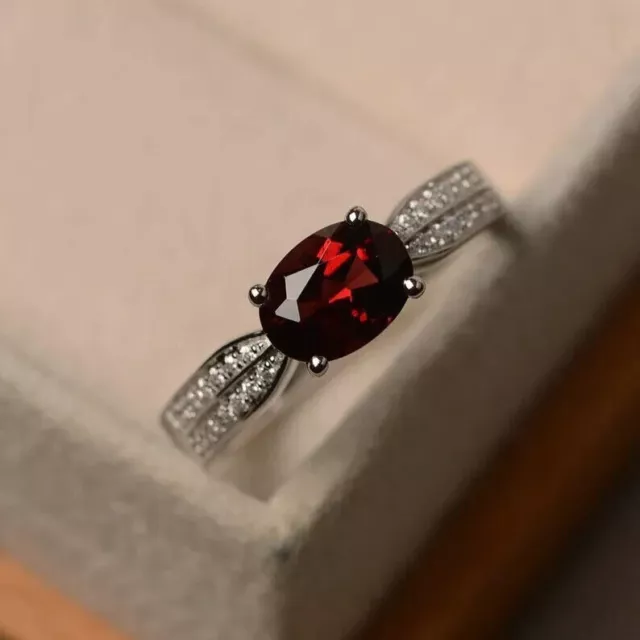 AAA 1.25 Ct Natural Garnet & Diamond Anniversary Beautiful Ring 10K White Gold