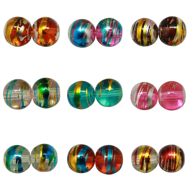 ❤ 50/250 pcs Mixed Round DRIZZLE Glass Drawbench Beads 8mm Jewellery Making UK ❤