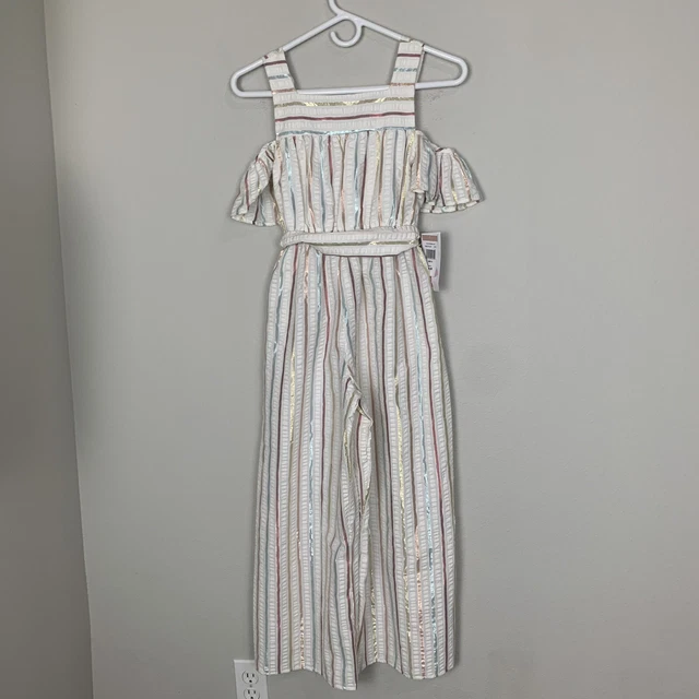 Bonnie Jean Girls Striped Cold Shoulder Jumpsuit Size 12 NWT