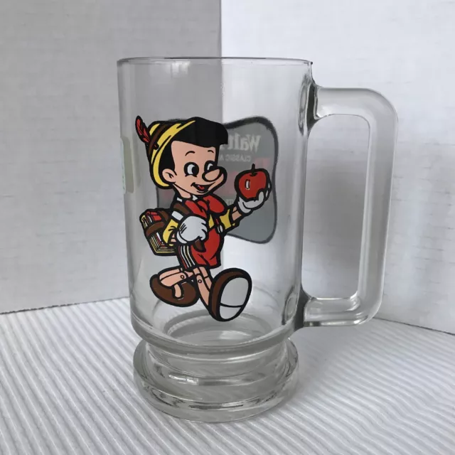 Walt Disneys PINOCCHIO World Premier Clear Glass Mug Cup Collectible VINTAGE NEW