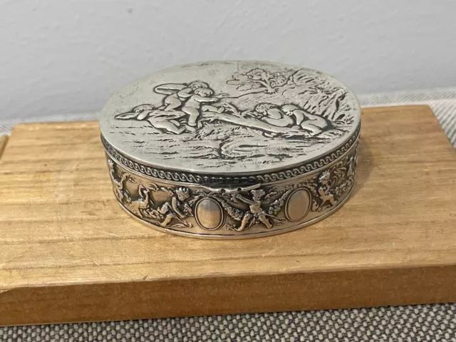 Antique German 800 Silver Box w/ Repousse Children & Cherubs Decoration