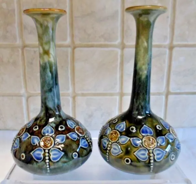 Antique Royal Doulton Art Nouveau Pair of Bud Vases C1905.  No. 6224. Excellent.