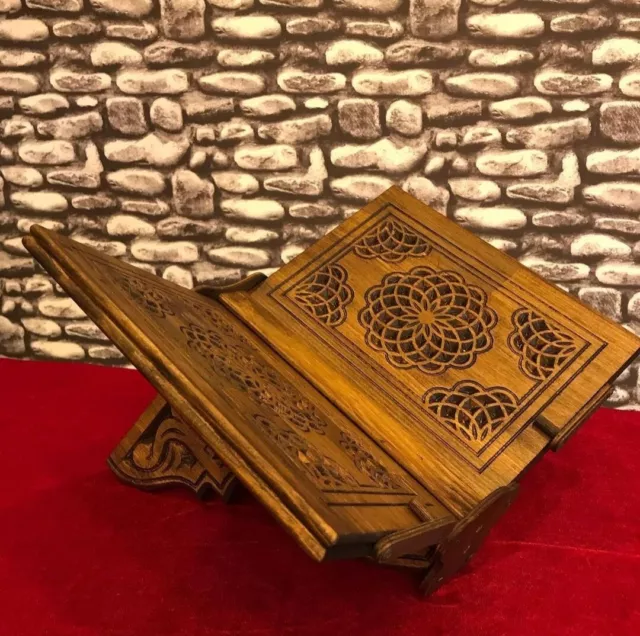Foldable Wooden Book Stand, Carved Wood Quran Stand, Bible Stand, iPad Holder
