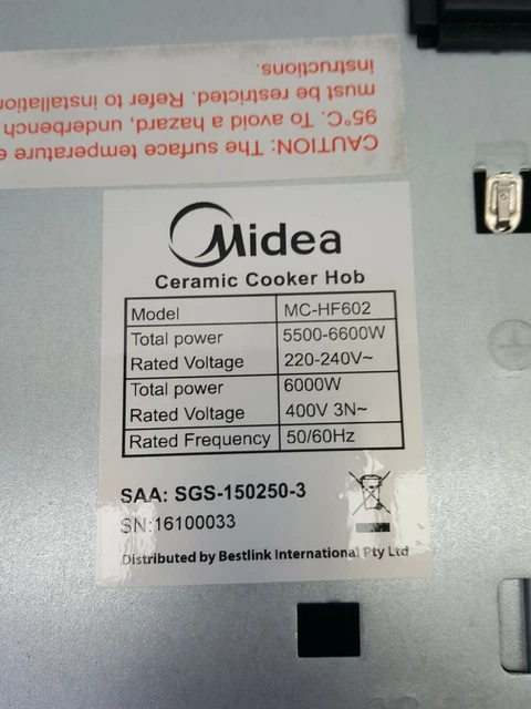 60CM ELECTRIC COOKTOP 600Mm Midea Mc-Hf602 Ceramic 4 Burner Zone Touch ...