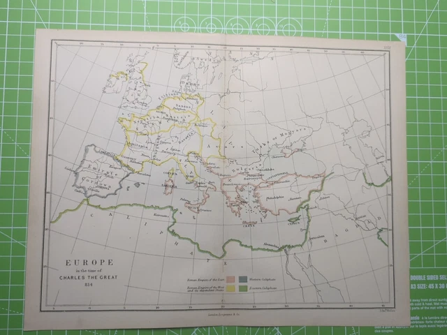 1882 Europe In The Time Of Charles The Great In 814 Map - Weller