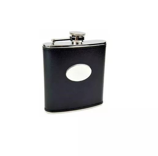 Black Faux Leather Stainless Steel Flask With Funnel 6oz