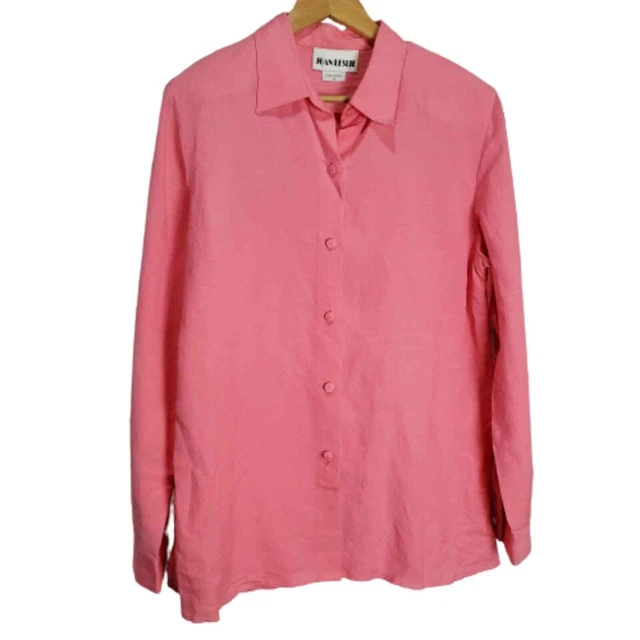 Vintage 90s Joan Leslie Linen Blend Pink Long Sleeve Button Down Blouse Size 12
