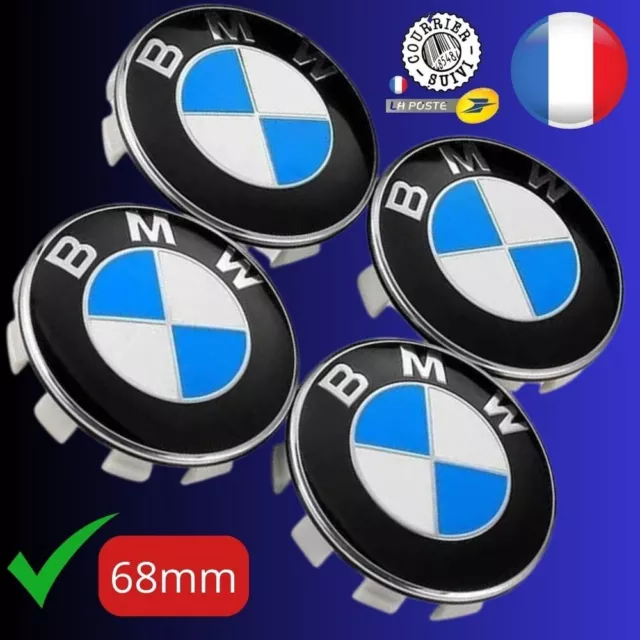 4x Cache Moyeu Jante Centre De Roue enjoliveur BMW 68mm bleue et blanc Neuf