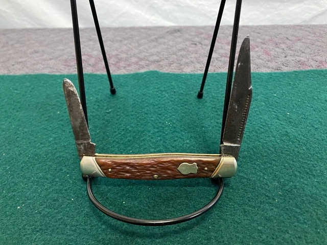 Vintage OLD JOHN PRIMBLE BELKNAP HDW & MFG CO Jigged Bone 4" POCKET KNIFE 2 BLAD