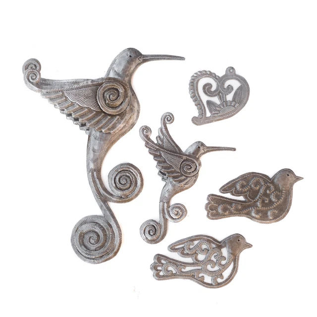 On Sale, Handmade Haitian Folk Art, Flying Hummingbird & Birds, Gift Set