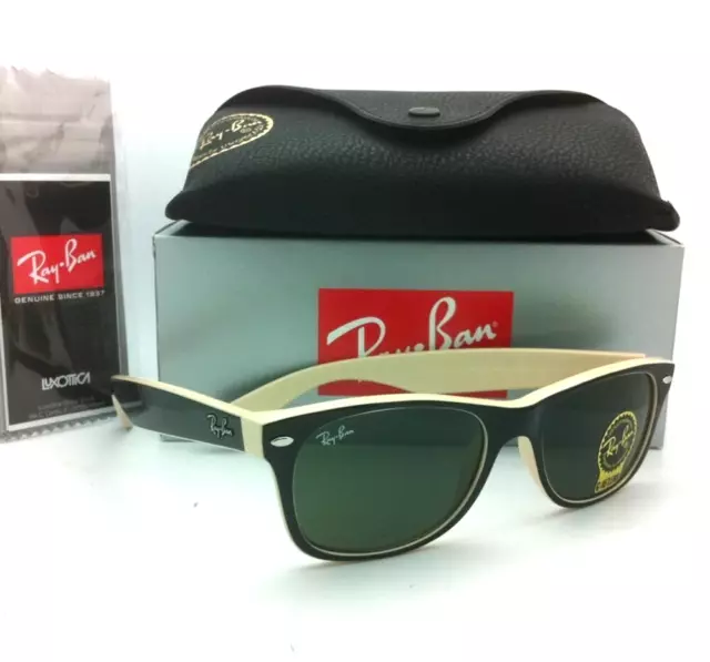 Ray-Ban Sunglasses RB 2132 875 55-18 NEW WAYFARER Black & Beige w/ Green lenses