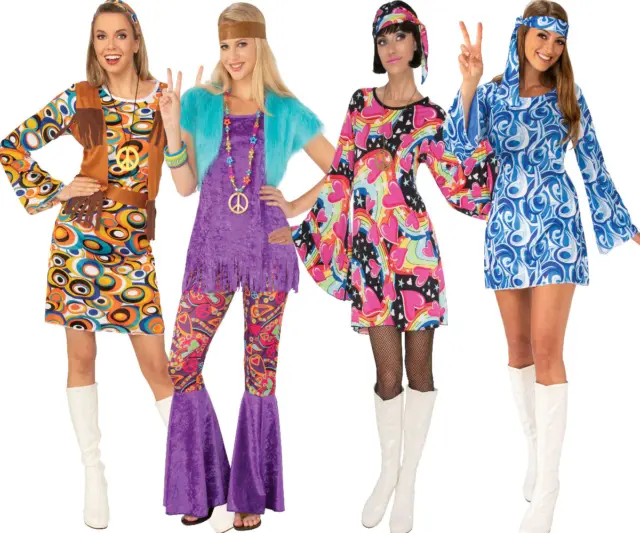 Hippy Hippie Groovy Girl Ladies Fancy Dress Woodstock 60's 70's Retro Costume