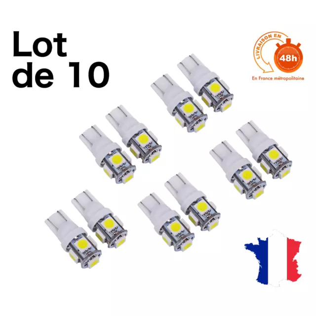 10 Ampoule Voiture W5W LED Veilleuse T10 SMD 5050 ODB Plafonnier Plaque Feux 12V 2