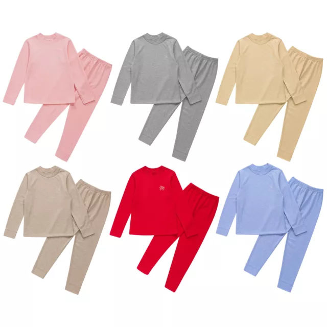 Parrillas para niños niños ropa deportiva camiseta de dos piezas con pantalones color liso invierno cálido