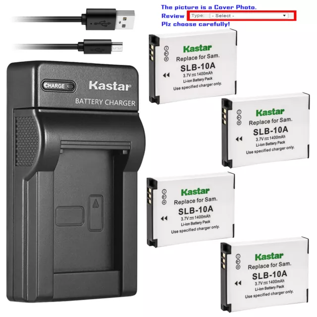 Kastar Battery Slim Charger for Samsung SLB-10A & Samsung WB280F WB350F Camera