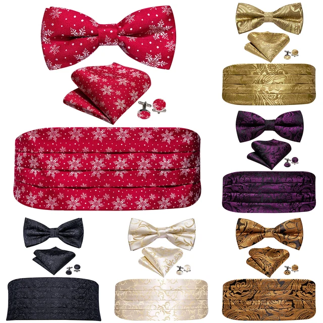 Mens Cummerbund Bow Tie Black Floral Cufflinks Set Tuxedo Formal Wedding Xmas