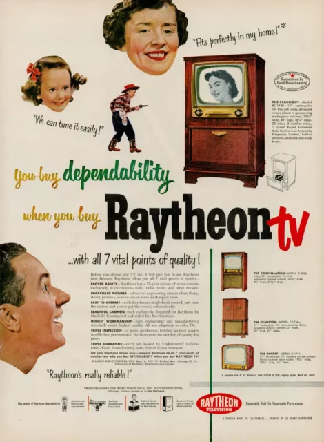 1951 TV Television Raytheon 50s Vintage Print Ad Rocket Evanston Constellation