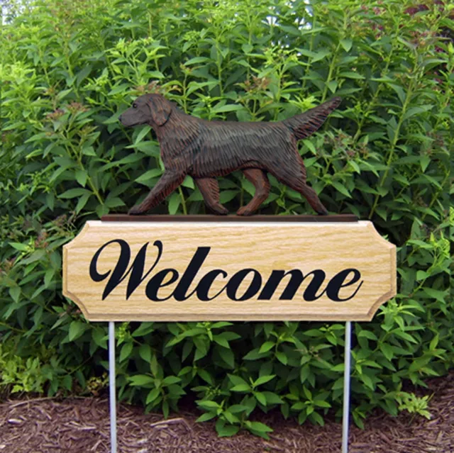 Flat Coated Retriever Wood Welcome Outdoor Sign Liver