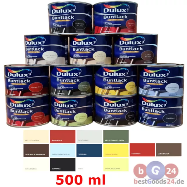 Dulux Buntlack 500 ml Glänzend Acryllack Holzlack Lack Farbwahl Innen und Außen