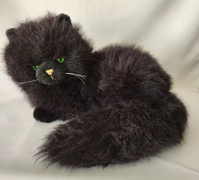 Vintage Plush Persian Cat Nikki Russ Berrie Black  Green Eyes Stuffed Animal