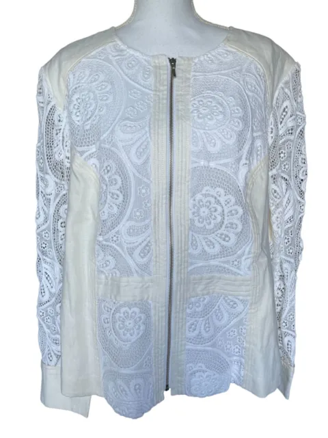 INC International Concepts Women's Jacket Sz 3X Cotton Linen Lace Insets White