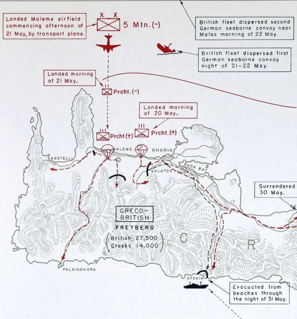 WWII Map Crete Airborne Invasion Battle Maleme Rethymnon Heraki Sfakia May 1941 3