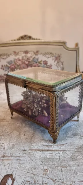 French 19th century antique jewelry reliquary box , bridal casket in ormolu 2