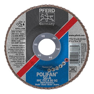 Type 29 Polifan Sg Flap Discs, 4 1/2", 80 Grit, 7/8 Arbor, Aluminum Oxide Pferd