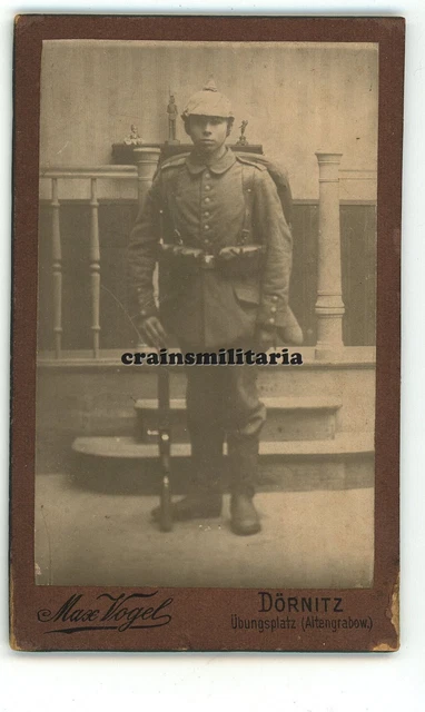 Orig. Foto CDV Portrait Soldat m. Pickelhaube in DÖRNITZ Lager Altengrabow