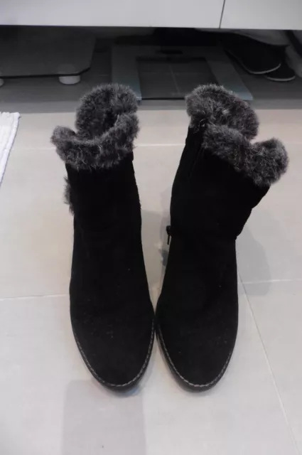 Bottines femme La Scarpa daim noir fourrées gris talon haut 6,5 cm Taille 37