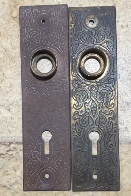 Set 2 Antique Ornate Victorian Vintage Door Knob Back Plates EASTLAKE Style