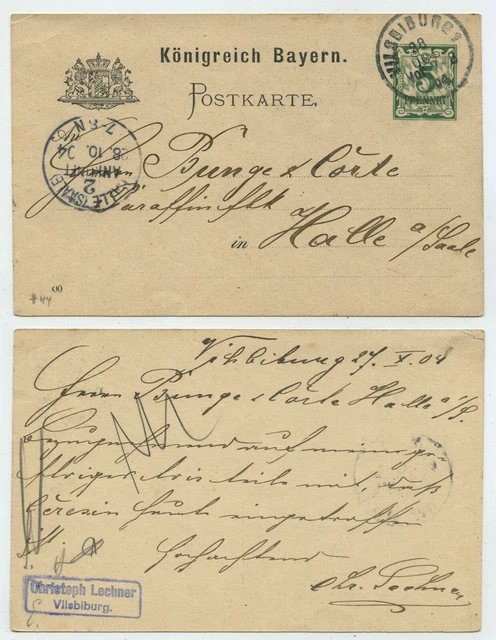 68444 - Ganzsache P 44 (00) - Postkarte - Vilsbiburg 28.10.1904 nach Halle