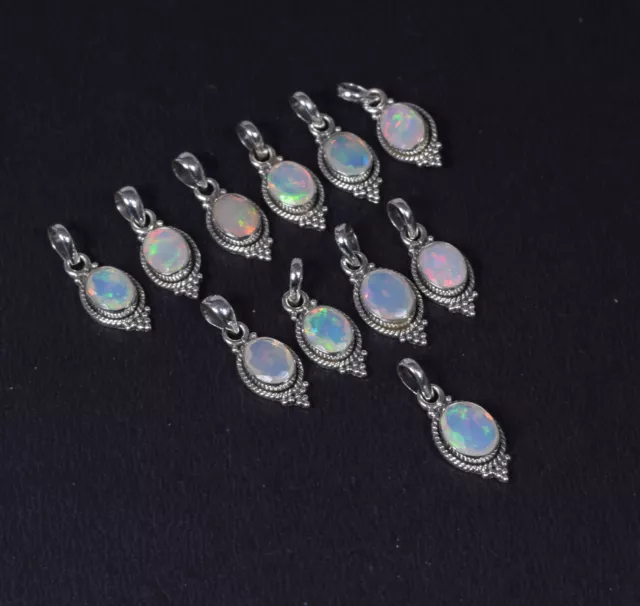 Wholesale 11pc 925 Solid Sterling Silver Cut Ethiopian Opal Pendant Lot B