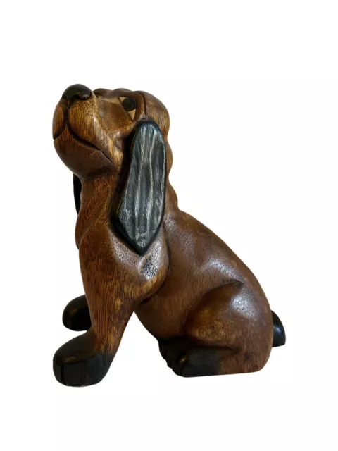 Vintage Carved Wood Hound Dog Figurine Statue 9" Tall