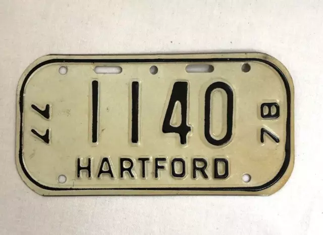 Bicycle  License Plate 1977 - 1978 Hartford Wisconsin Metal 1140  About 6"x3"