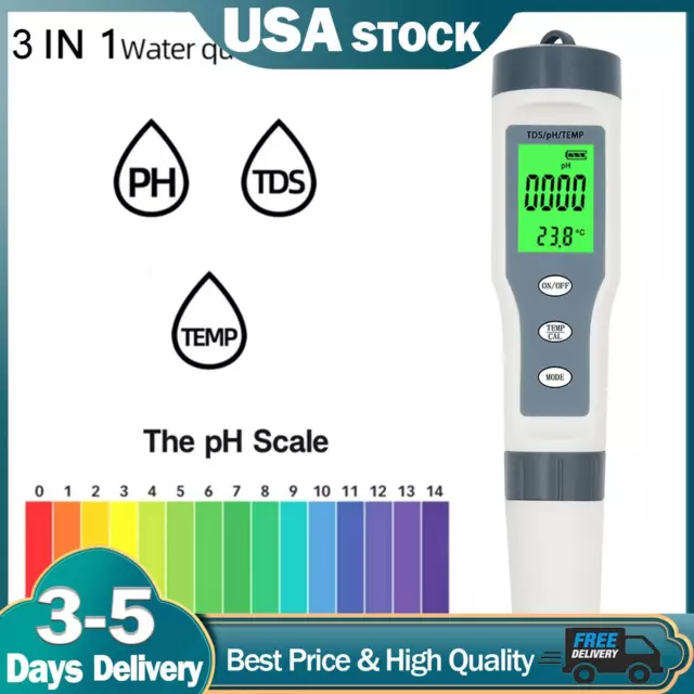 3 In 1 Digital PH TDS TEMP Waterproof Water Quality Meter Tester Test Pen T05