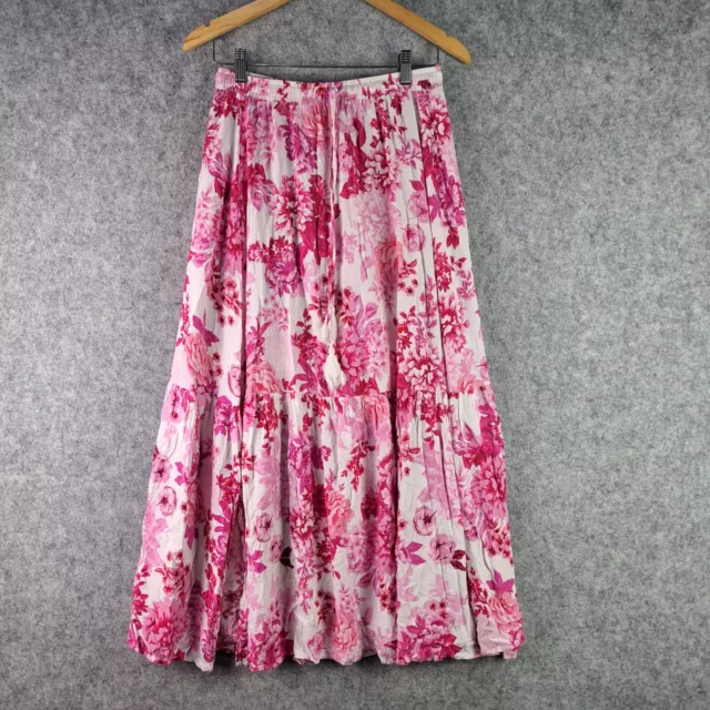Label Of Love Skirt Womens Small White Pink Floral Stretch Waist Long 5563