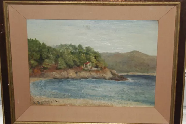 "Maisonnette au bord de la mer" panel oil by ARDIST 1934 Made In France