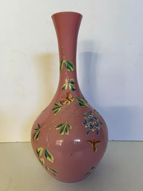 Antique Victorian  Milk Glass Pink Vase - Hand Painted - Collectable