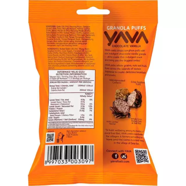 YAVA Chocolate Vanilla Granola Puffs 50g 3