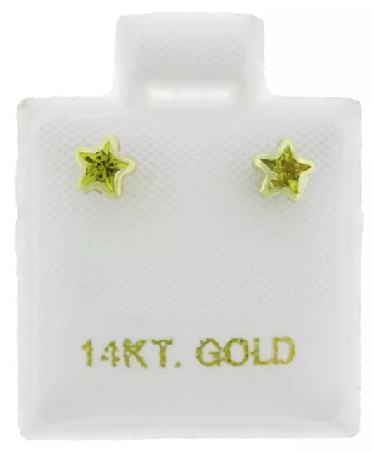 14K Oro Amarillo Macizo Forma de Estrella Rosca 4 MM Cz Bisel Tuerca Pendientes