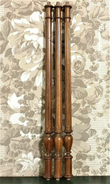 3 walnut carved groove baluster column Antique french architectural salvage